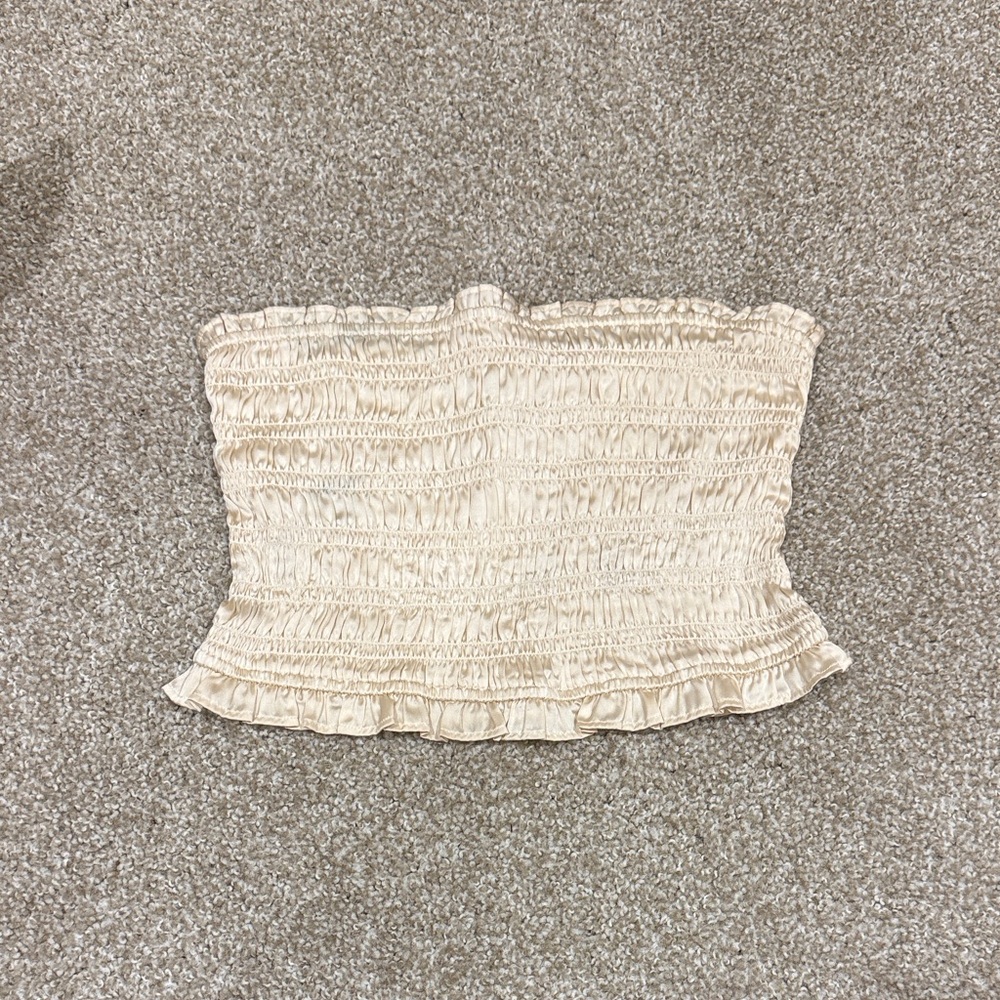 Free People Cream Smocked Tube Top